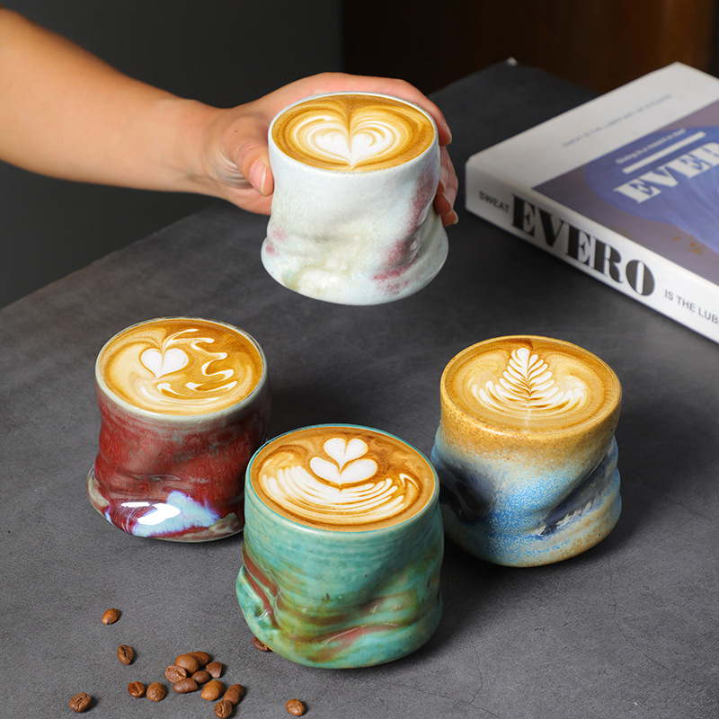 Coffee Tea Latte - Steengoed Espressokopjes Vintage Handgeknepen Geplooide Latte