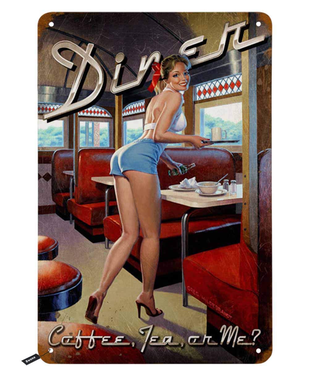 Coffee Tea You And Me - Swono Dinner Tin Signs, Pinup Girl