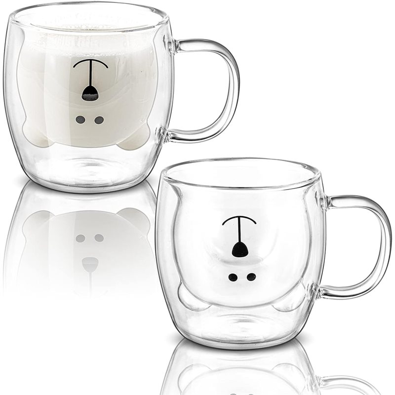 Coffee Tea Latte - A76I-Schattig Berenontwerp 2-pack Dubbelwandige Geïsoleerde Glazen