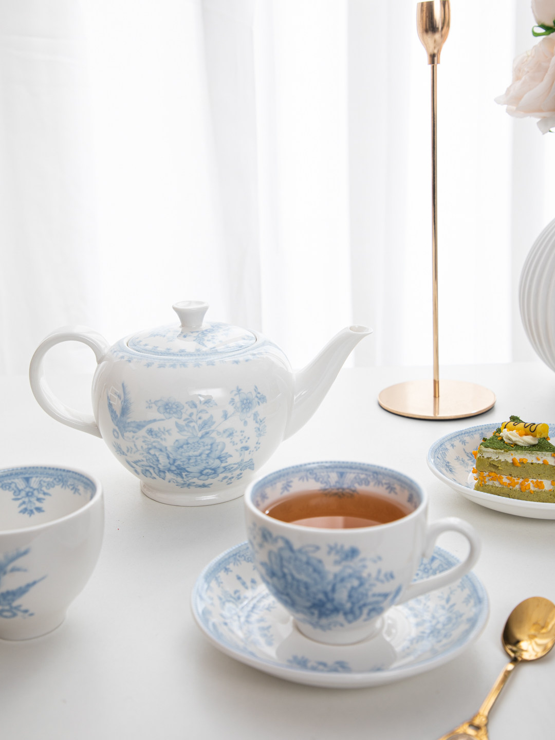 Huis, retro blauwe pioenroos t - Coffee Tea English recensie en prijs