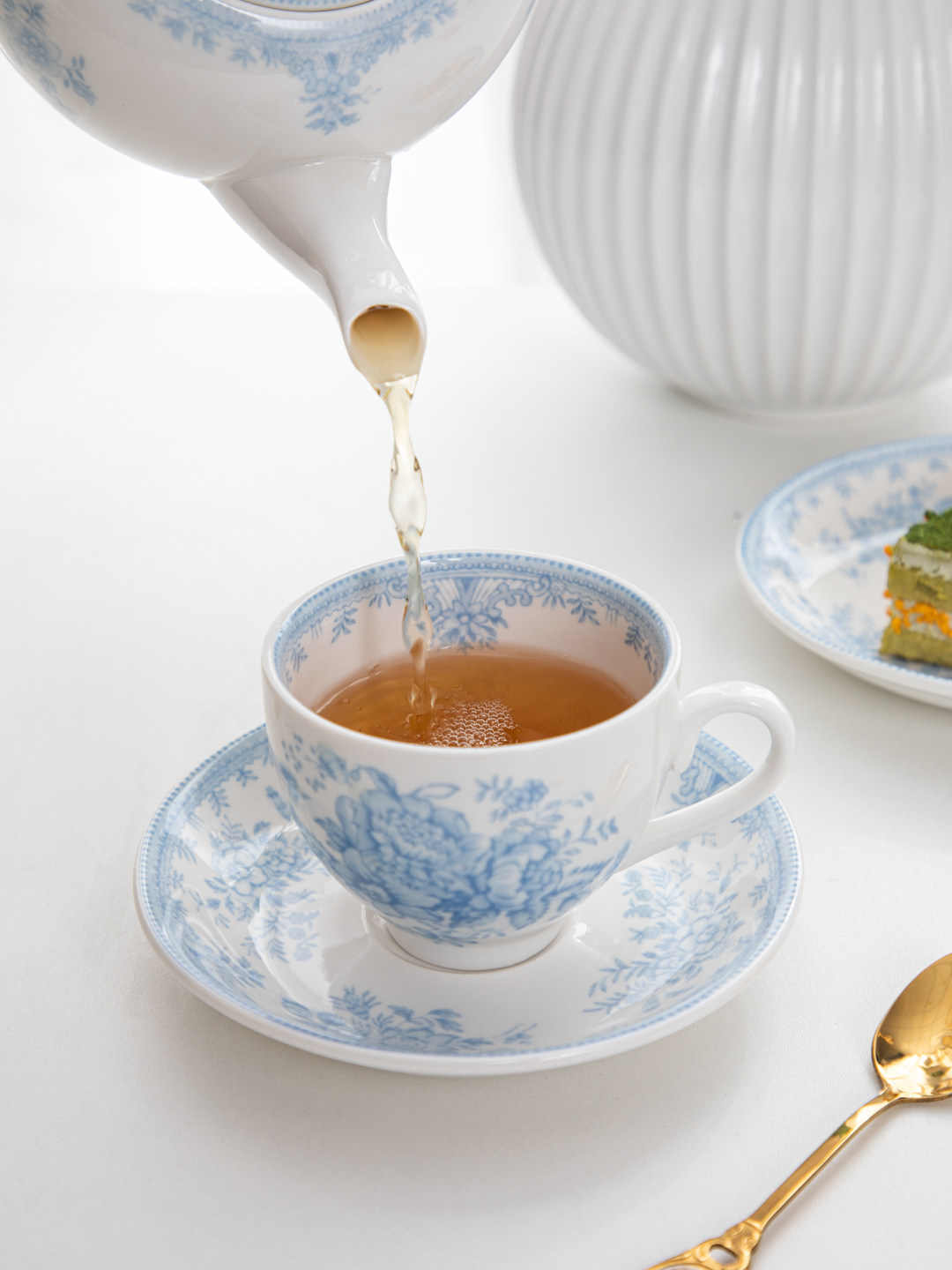 Huis, retro blauwe pioenroos t - Coffee Tea English recensie en prijs
