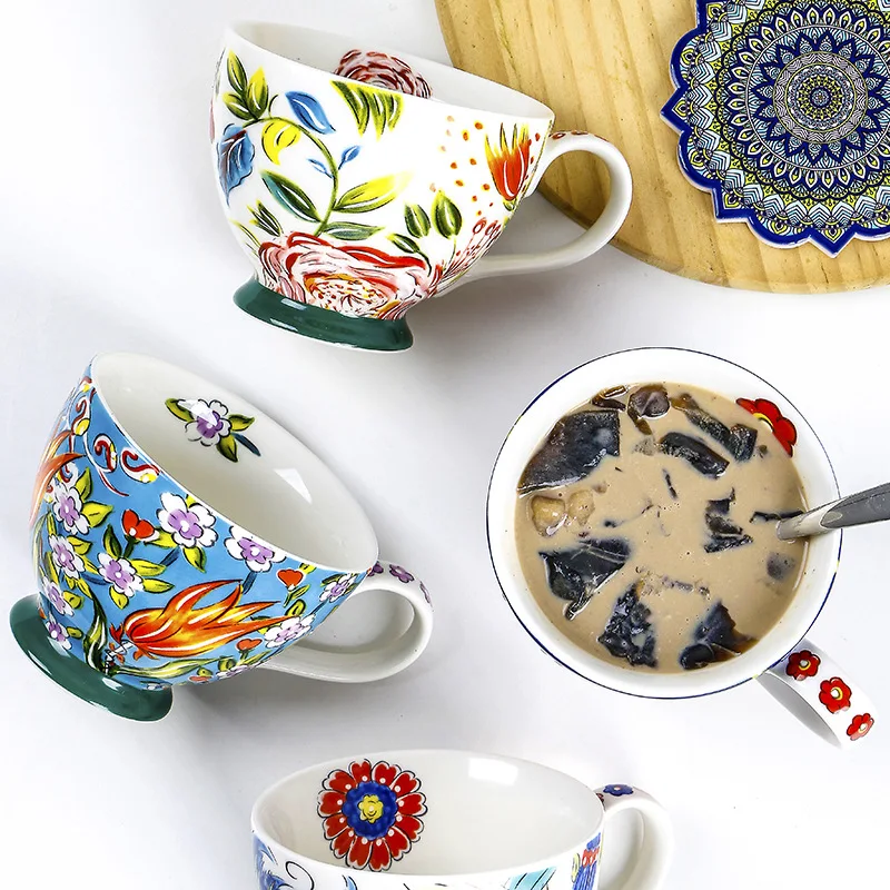 Gekleurde bloem keramische ont - Coffee Tea Latte recensie en prijs